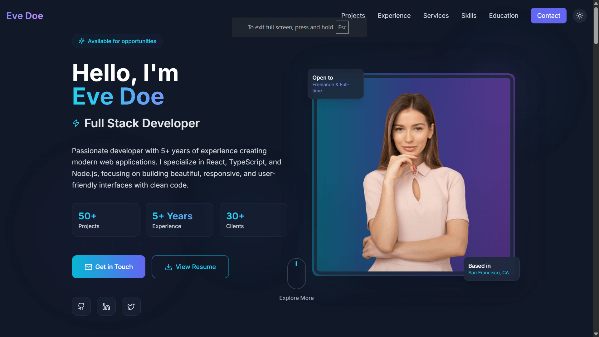 Portfolio SIte Theme Eve