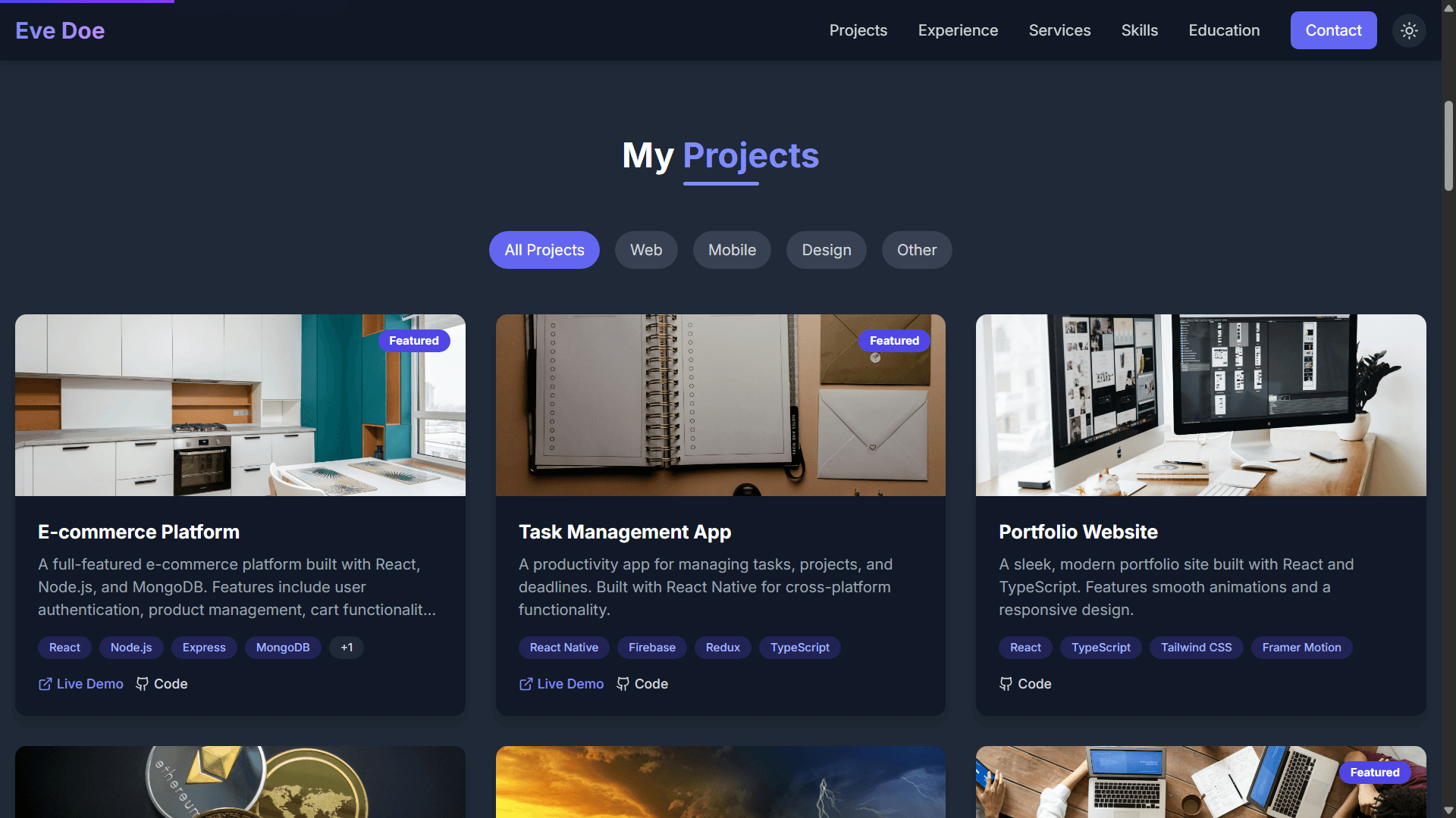 Portfolio SIte Theme Eve
