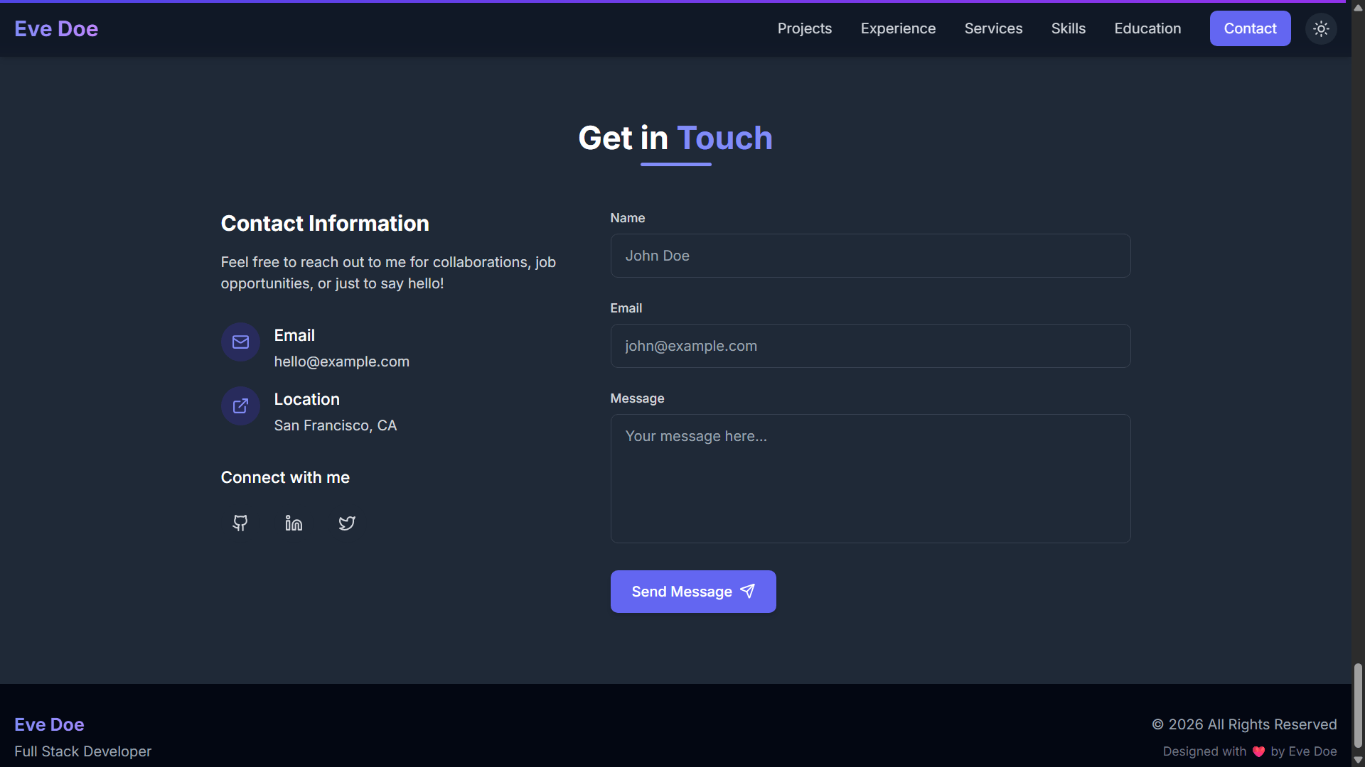 Portfolio SIte Theme Eve
